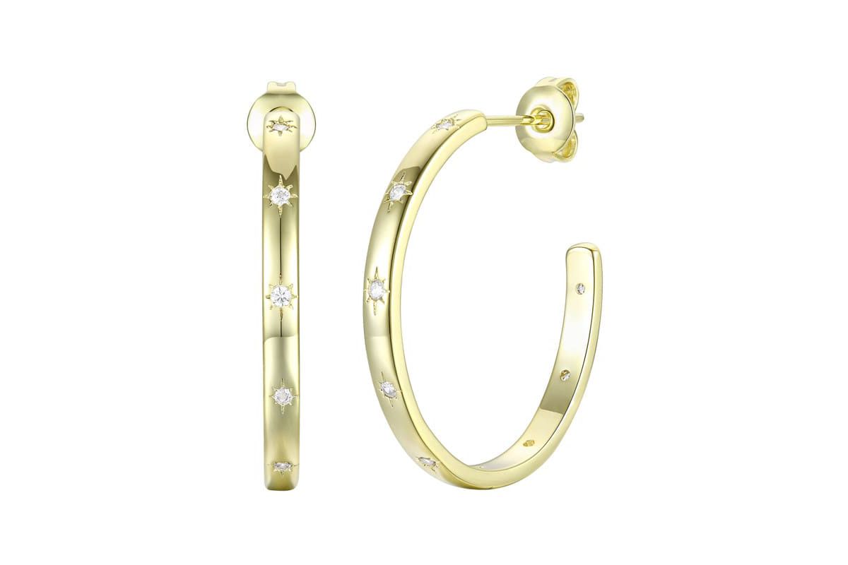Lab Created 14K Gold Plated with Clear Cubic Zirconia Hoop Earrings