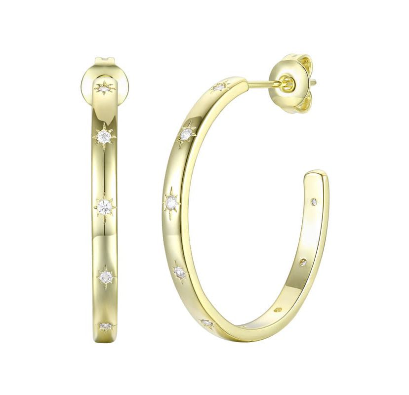 Lab Created 14K Gold Plated with Clear Cubic Zirconia Hoop Earrings
