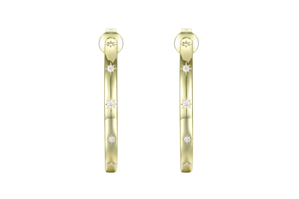 Lab Created 14K Gold Plated with Clear Cubic Zirconia Hoop Earrings