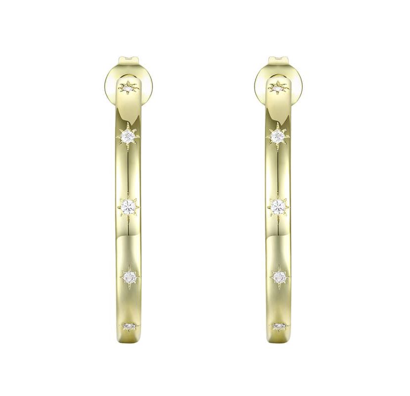 Lab Created 14K Gold Plated with Clear Cubic Zirconia Hoop Earrings