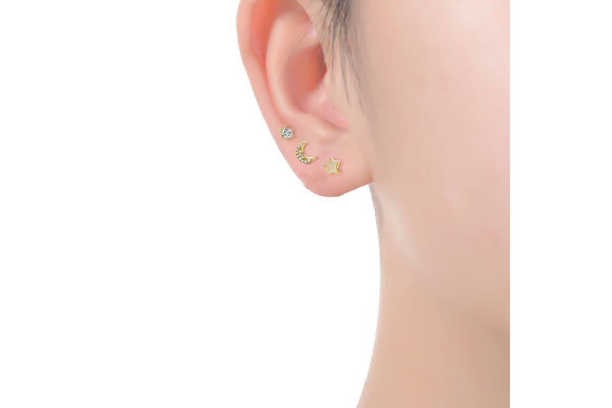 Lab Created 14K Gold Plating Stunning 3-Piece Astrological Zodiac Galaxy with Mother of Pearl & Cubic Zirconia Stud Earrings