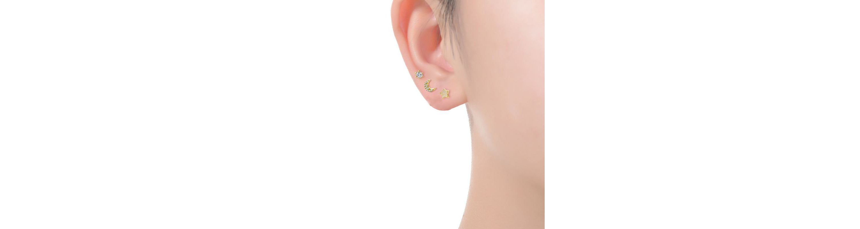 Lab Created 14K Gold Plating Stunning 3-Piece Astrological Zodiac Galaxy with Mother of Pearl & Cubic Zirconia Stud Earrings