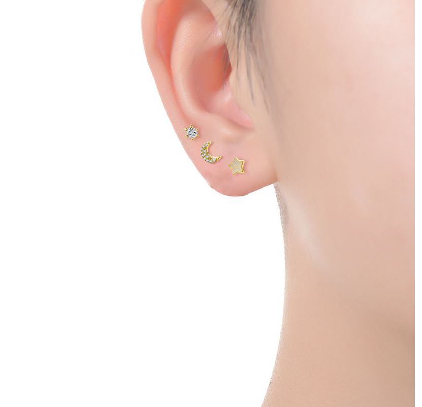 Lab Created 14K Gold Plating Stunning 3-Piece Astrological Zodiac Galaxy with Mother of Pearl & Cubic Zirconia Stud Earrings