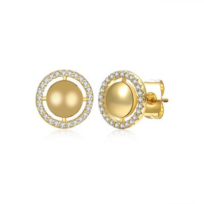 Rozzato Lab Created 14K Gold Plated with Cubic Zirconia Eternity Halo Medallion Stud Earrings for Teens