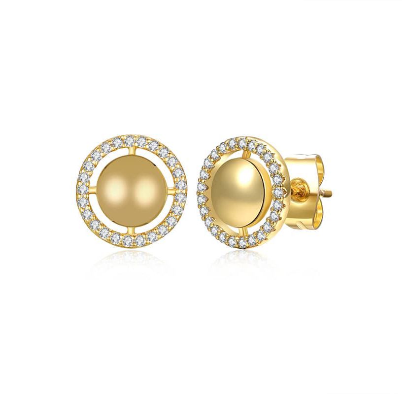 Lab Created Radiant 14k Yellow Gold Plated Eternity Halo Medallion Stud Earrings with Cubic Zirconia