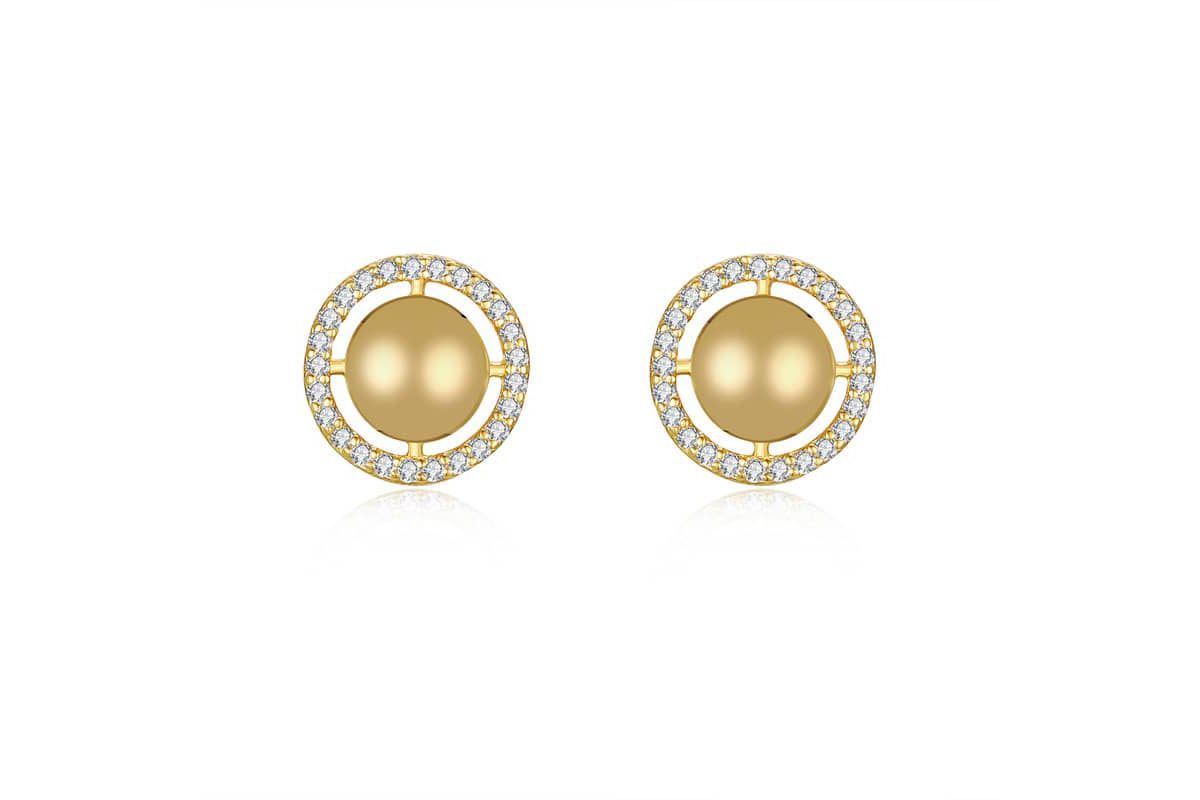 Lab Created Radiant 14k Yellow Gold Plated Eternity Halo Medallion Stud Earrings with Cubic Zirconia