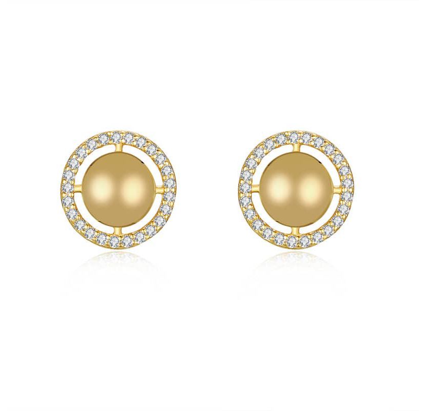 Lab Created Radiant 14k Yellow Gold Plated Eternity Halo Medallion Stud Earrings with Cubic Zirconia