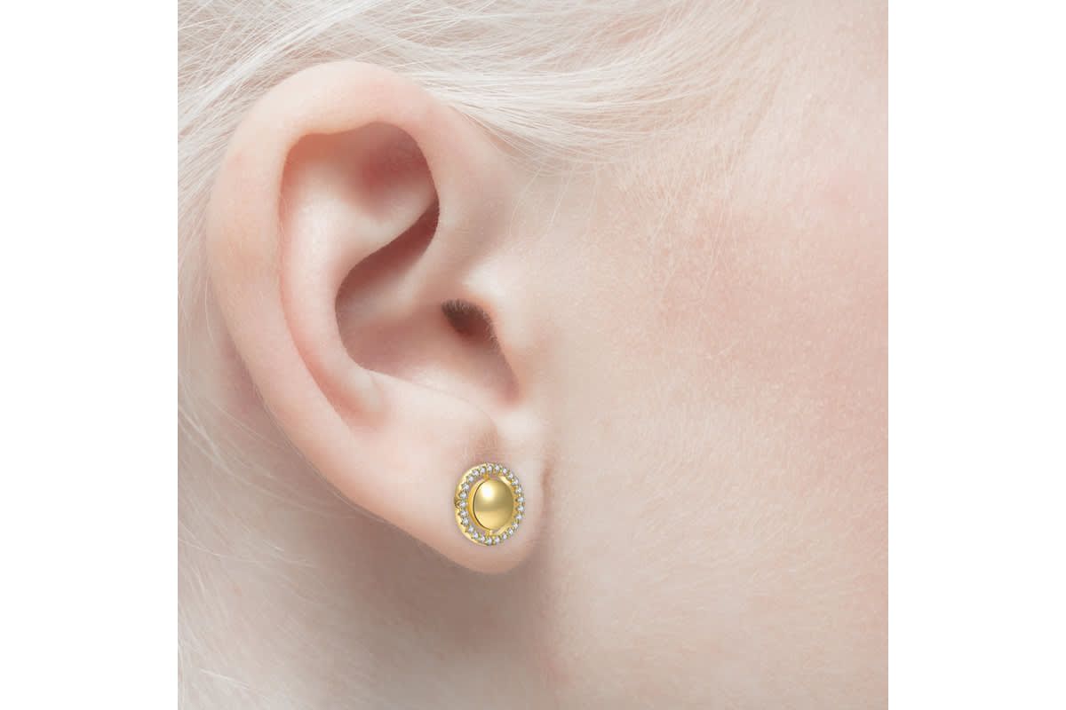 Lab Created Radiant 14k Yellow Gold Plated Eternity Halo Medallion Stud Earrings with Cubic Zirconia