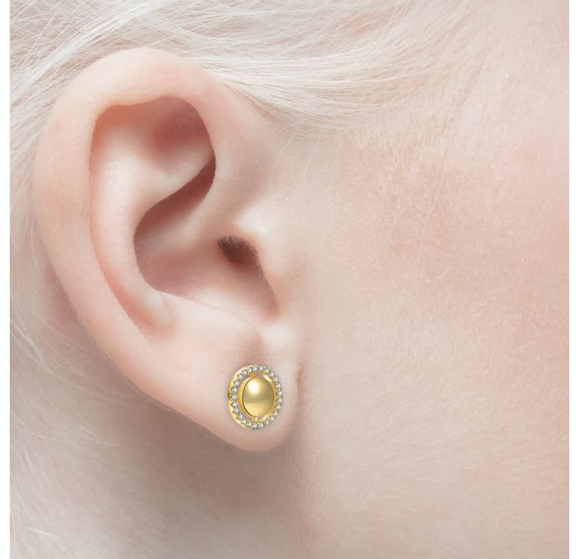 Lab Created Radiant 14k Yellow Gold Plated Eternity Halo Medallion Stud Earrings with Cubic Zirconia