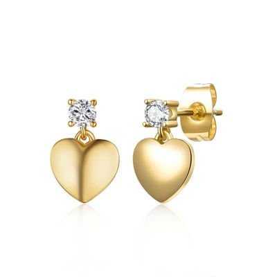 Rozzato Lab Created 14K Gold Plated with Cubic Zirconia Heart Dangle Earrings for Kids