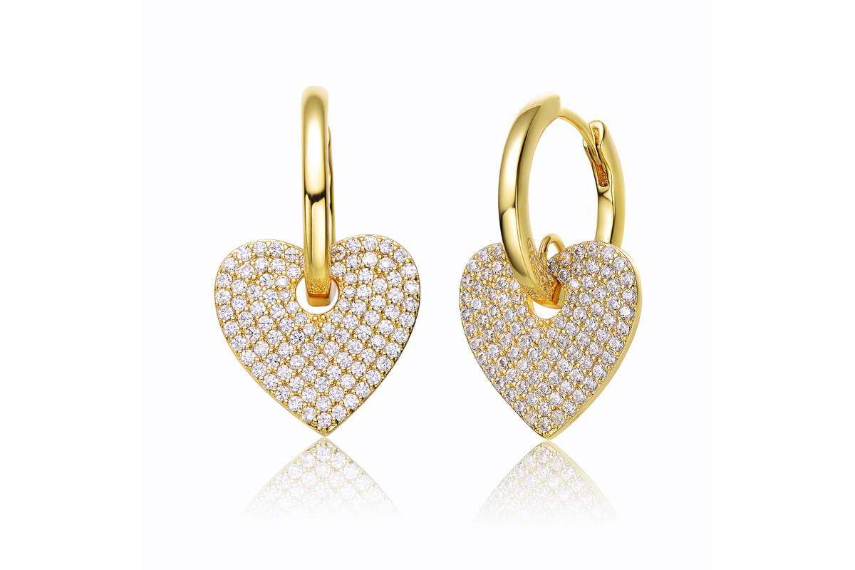 Lab Created 14k Yellow Gold Plated with Cubic Zirconia Heart Dangle Infinity Hoop Drop Earrings