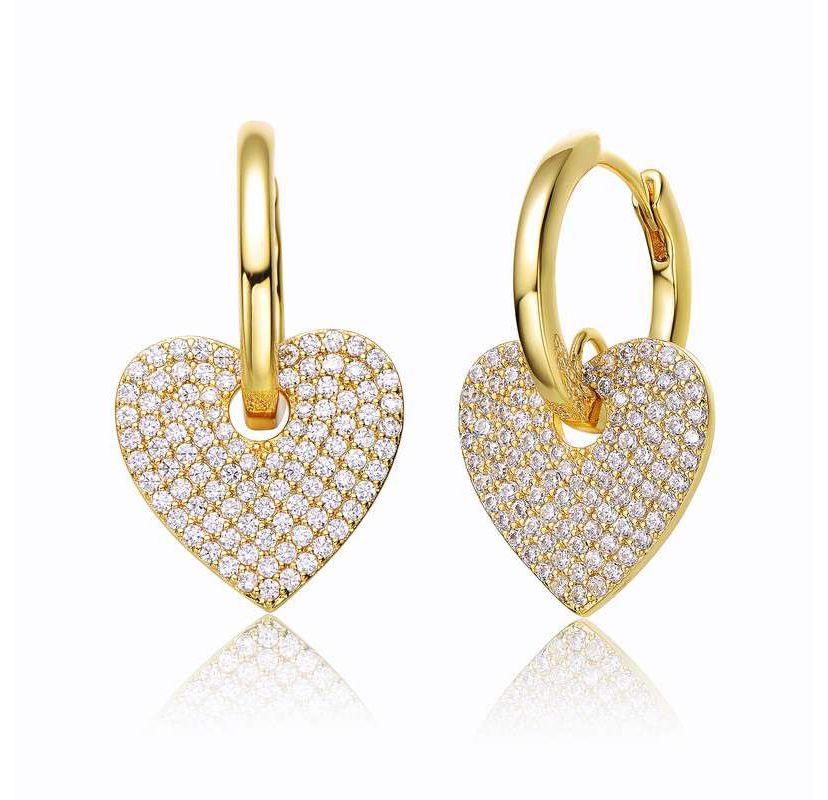 Lab Created 14k Yellow Gold Plated with Cubic Zirconia Heart Dangle Infinity Hoop Drop Earrings