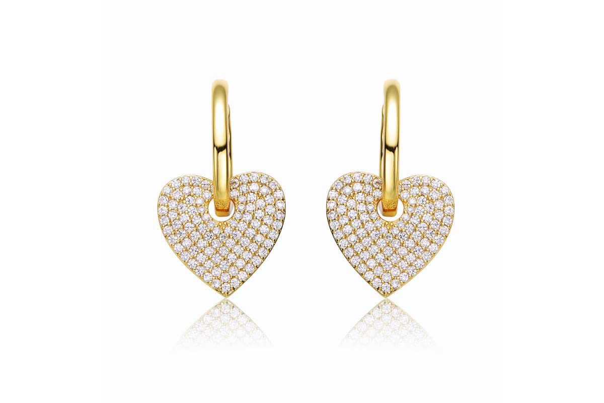 Lab Created 14k Yellow Gold Plated with Cubic Zirconia Heart Dangle Infinity Hoop Drop Earrings