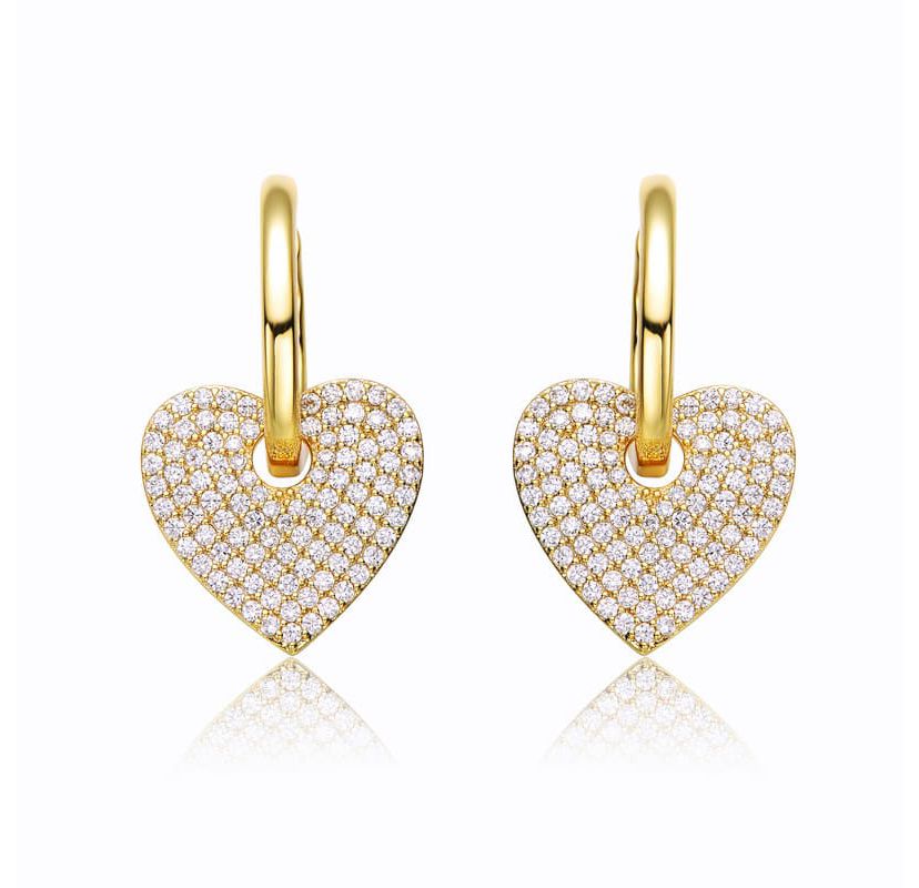 Lab Created 14k Yellow Gold Plated with Cubic Zirconia Heart Dangle Infinity Hoop Drop Earrings