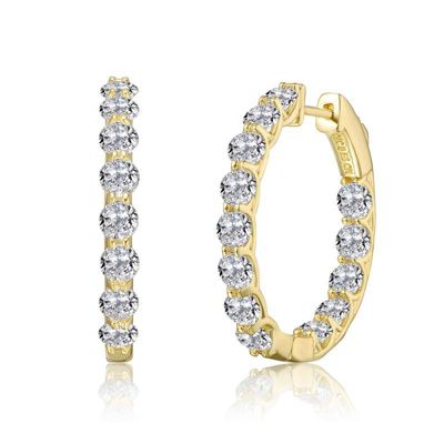 Rozzato Lab Created 14K Gold Plated with Clear Cubic Zirconia Encrusted Hoop Earrings