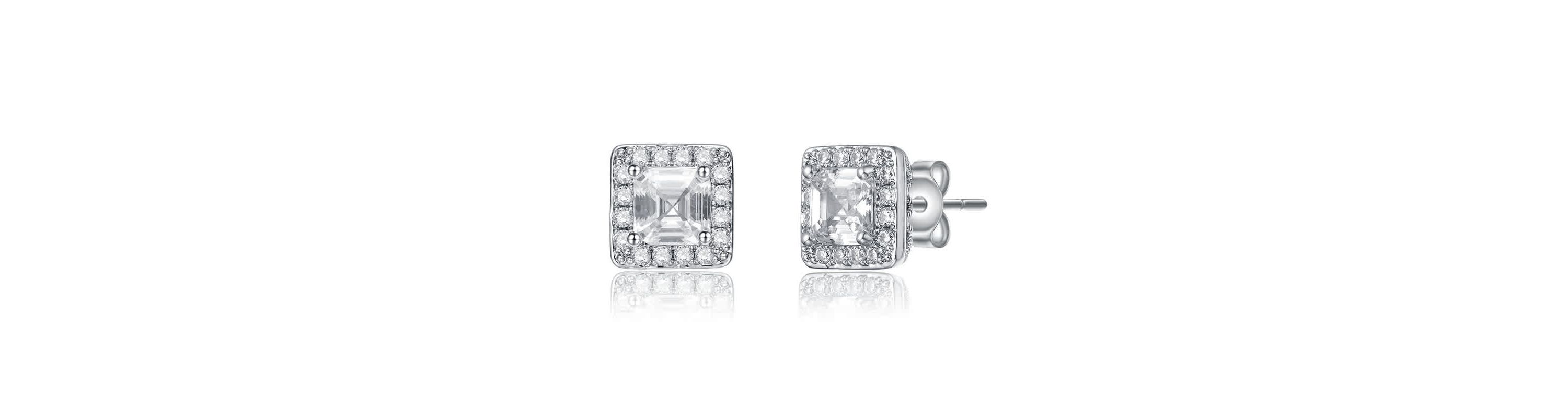 Lab Created Classy Halo Square Stud Earrings