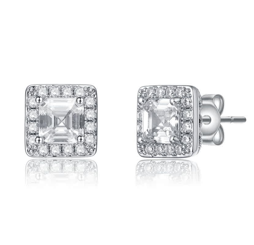 Lab Created Classy Halo Square Stud Earrings