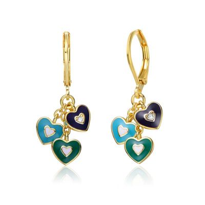 Rozzato Lab Created 14K Gold Plated Dangling Heart Enamel earrings for Kids