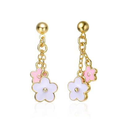 Rozzato Lab Created 14K Gold Plated Flower Enamel Drop Earrings for Kids