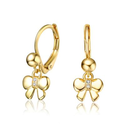 Rozzato Lab Created 14K Gold Plated Bow Dangling earrings with Clear Cubic Zirconia for Kids