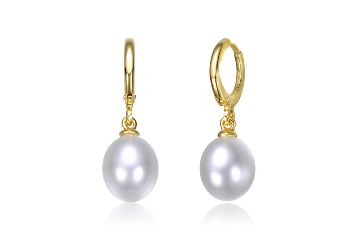 Lab Created 14K Gold Plated with White Simulated Pearl Drop Earrings