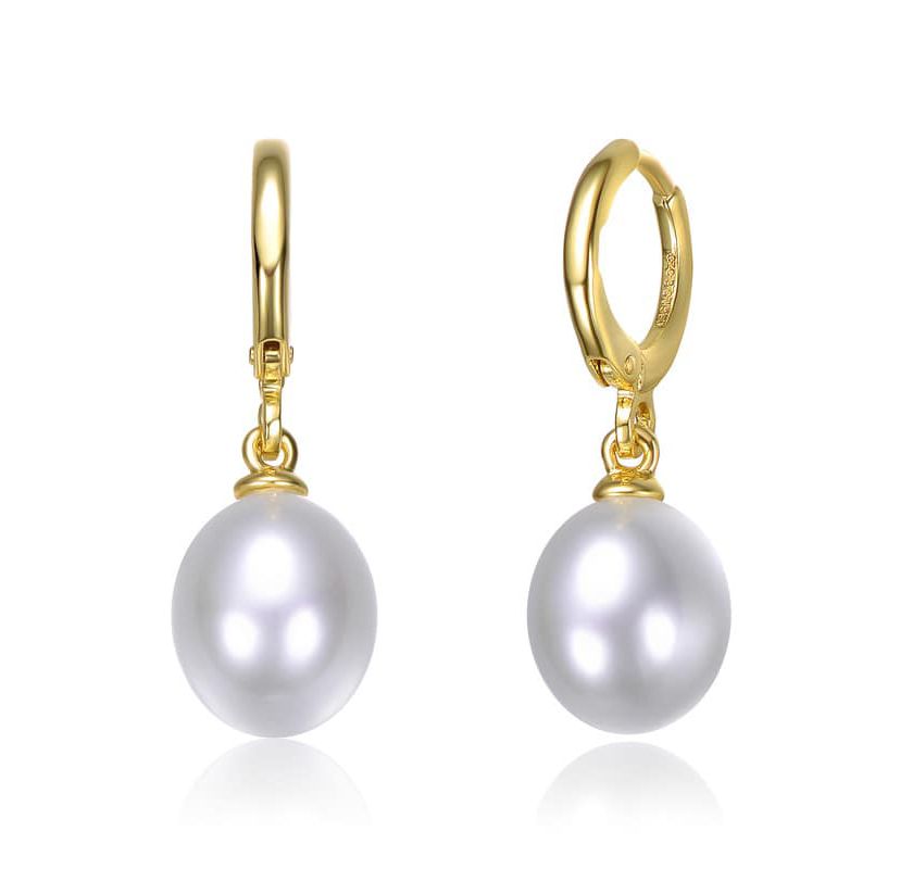 Lab Created 14K Gold Plated with White Simulated Pearl Drop Earrings