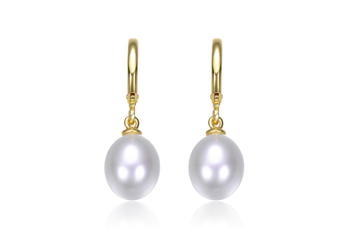 Lab Created 14K Gold Plated with White Simulated Pearl Drop Earrings