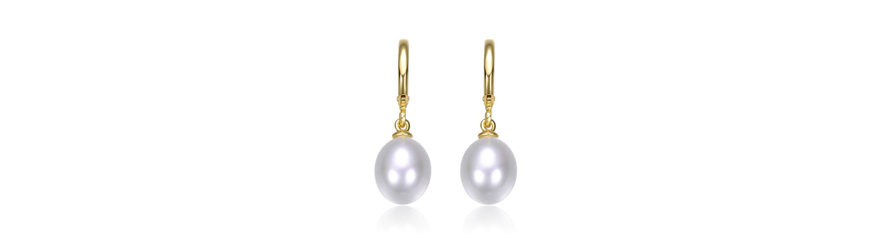 Lab Created 14K Gold Plated with White Simulated Pearl Drop Earrings