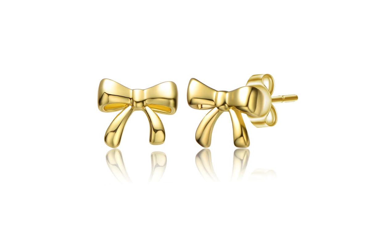 Lab Created 14k Gold Plated Wrapped in Ribbons Tiny Stud Earrings for Baby/Toddler