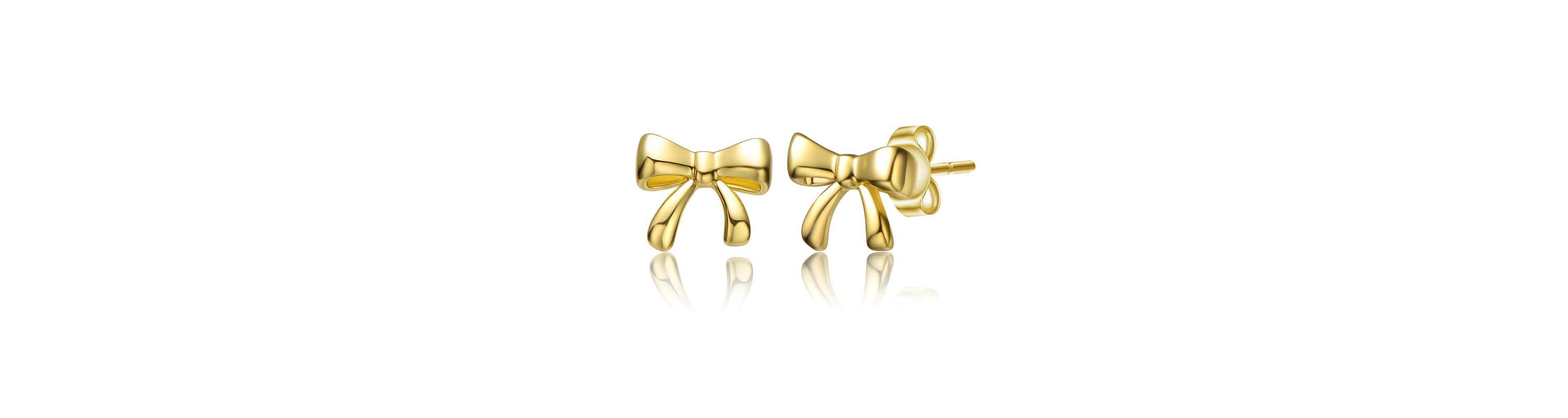Lab Created 14k Gold Plated Wrapped in Ribbons Tiny Stud Earrings for Baby/Toddler