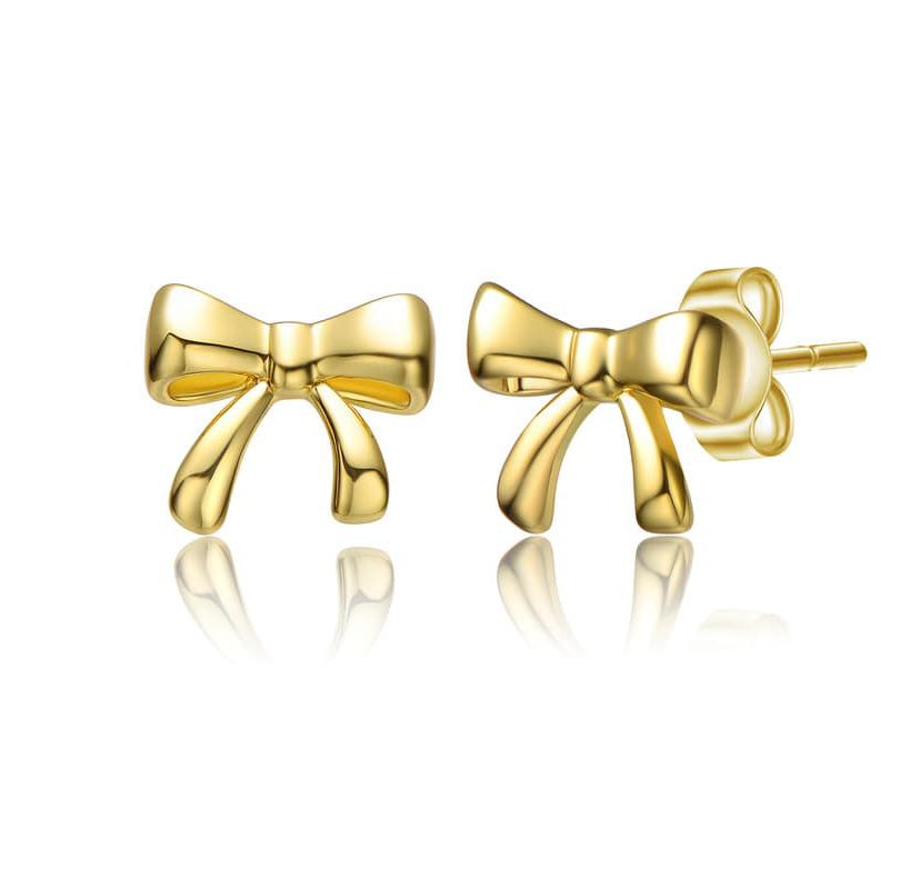Lab Created 14k Gold Plated Wrapped in Ribbons Tiny Stud Earrings for Baby/Toddler