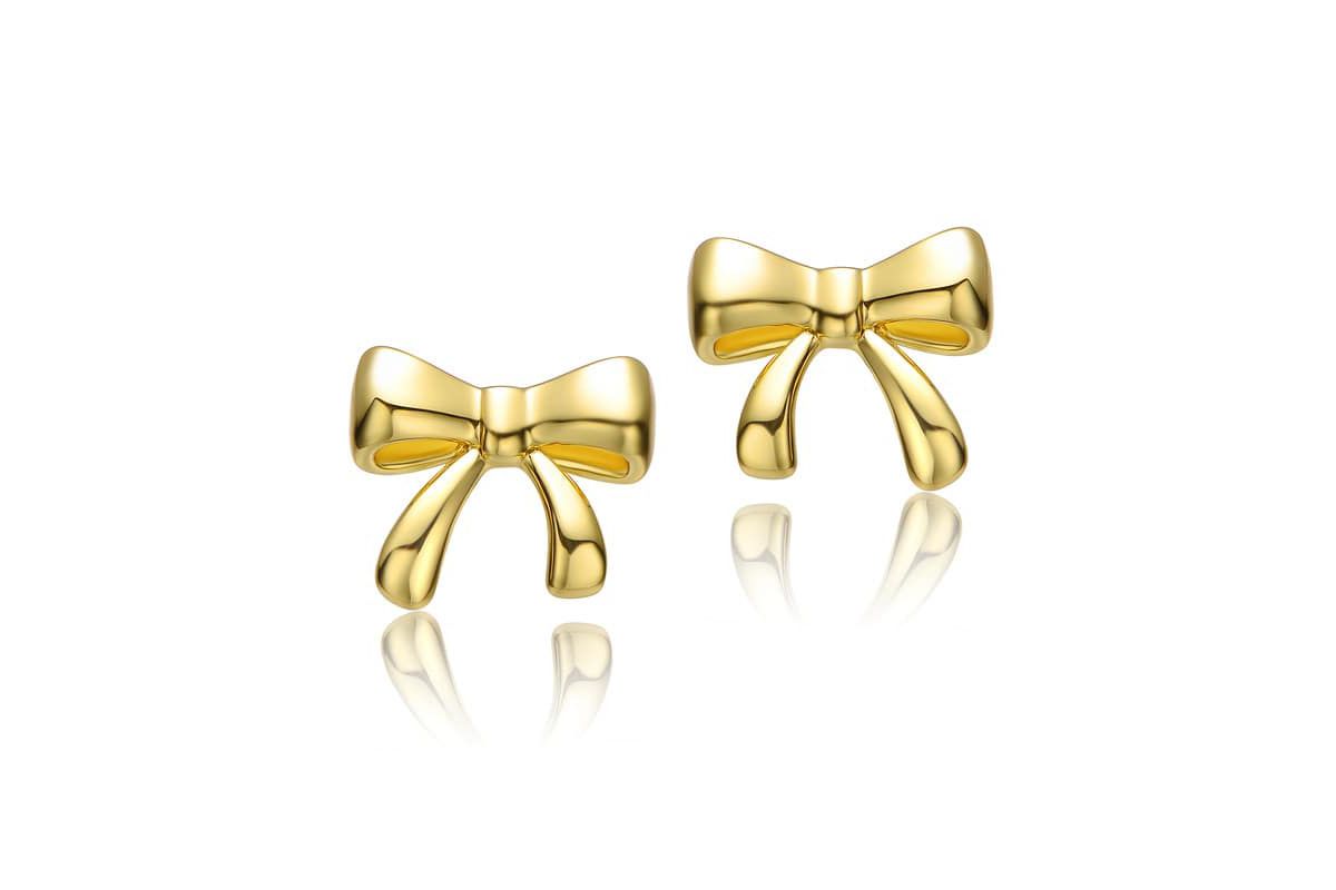 Lab Created 14k Gold Plated Wrapped in Ribbons Tiny Stud Earrings for Baby/Toddler