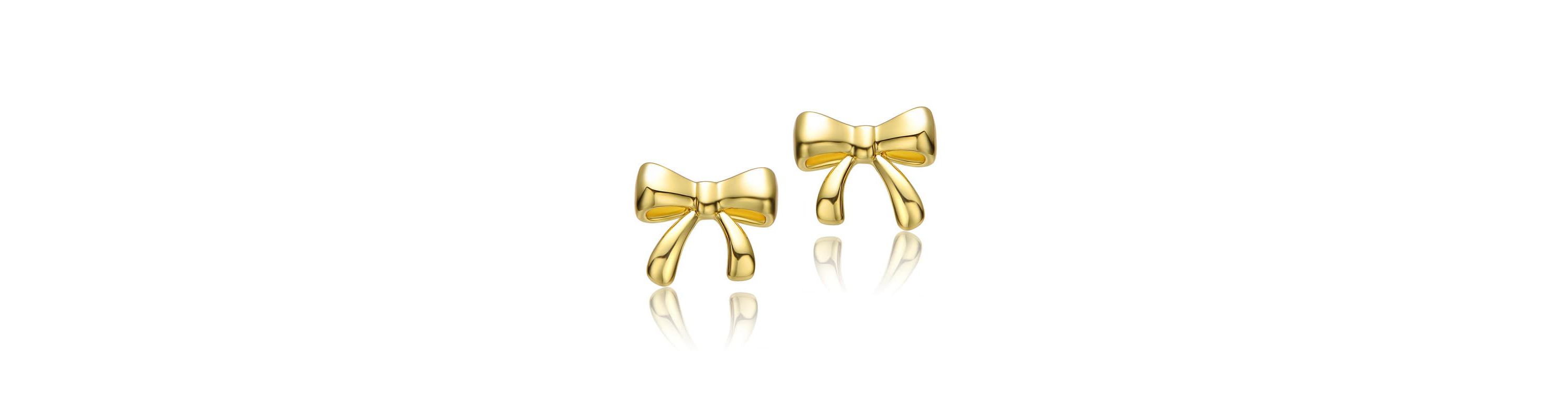 Lab Created 14k Gold Plated Wrapped in Ribbons Tiny Stud Earrings for Baby/Toddler