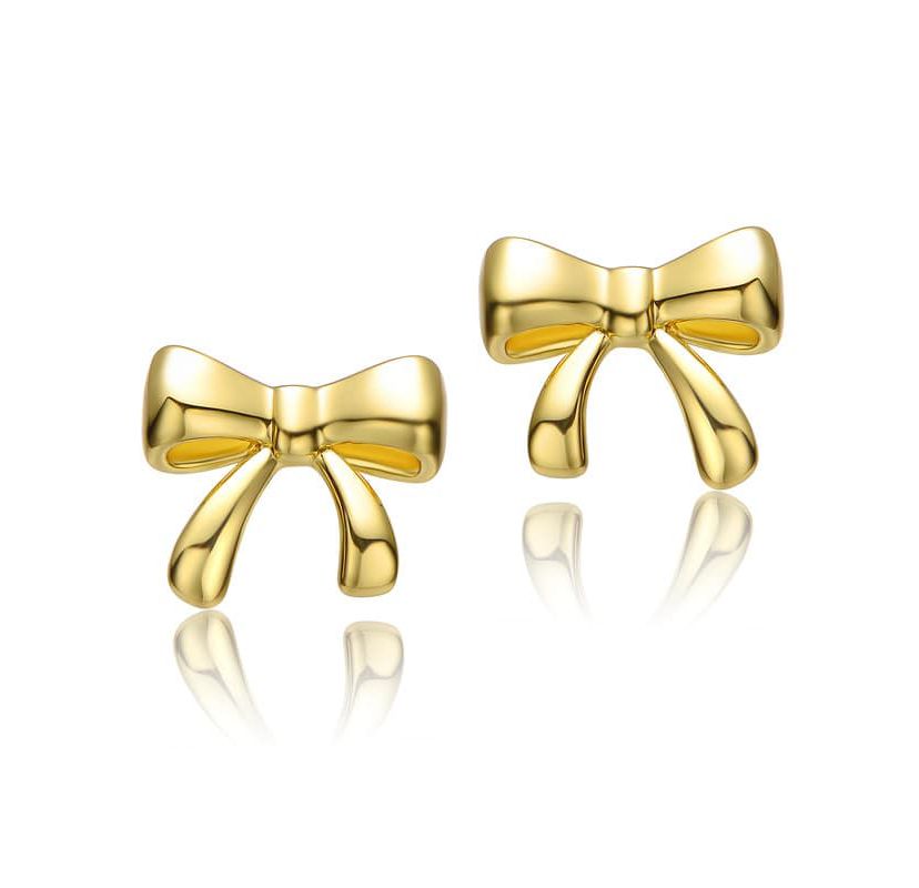 Lab Created 14k Gold Plated Wrapped in Ribbons Tiny Stud Earrings for Baby/Toddler