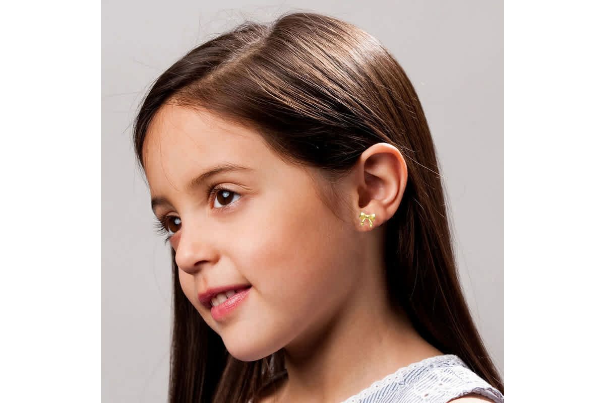 Lab Created 14k Gold Plated Wrapped in Ribbons Tiny Stud Earrings for Baby/Toddler