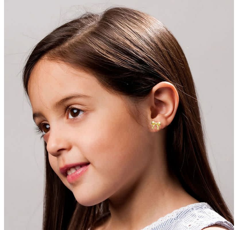 Lab Created 14k Gold Plated Wrapped in Ribbons Tiny Stud Earrings for Baby/Toddler