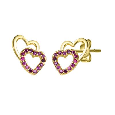 Rozzato Lab Created 14K Gold Plated with Ruby Red Cubic Zirconia Stud Earrings