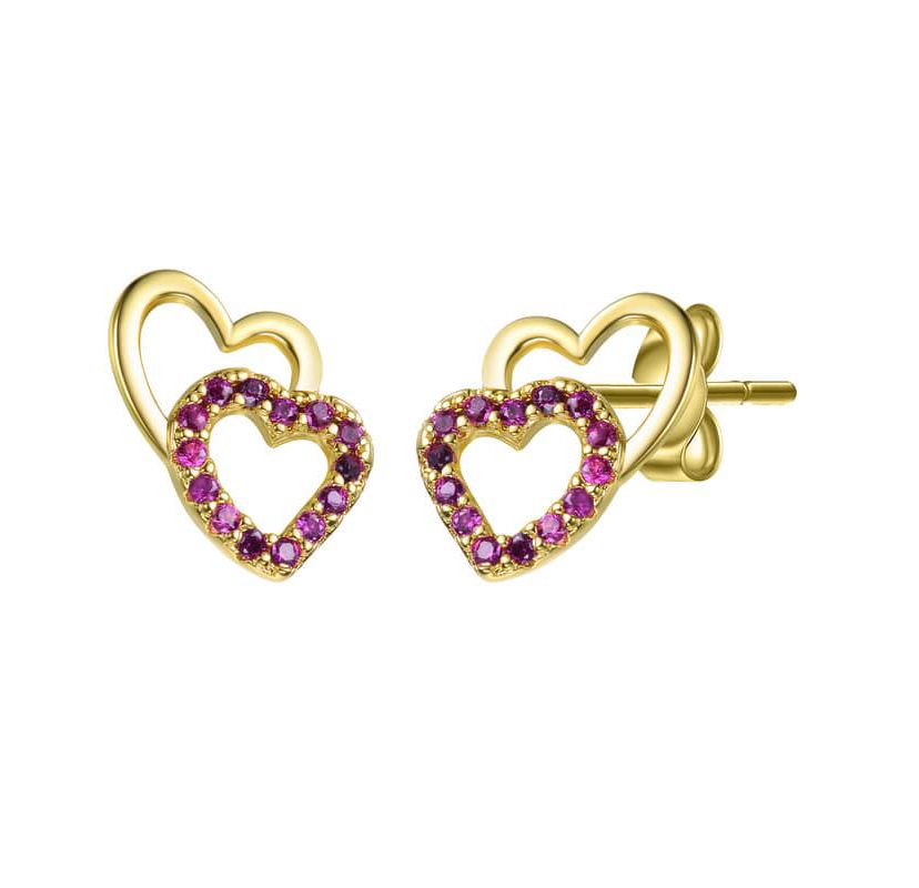 Lab Created 14K Gold Plated with Ruby Red Cubic Zirconia Stud Earrings