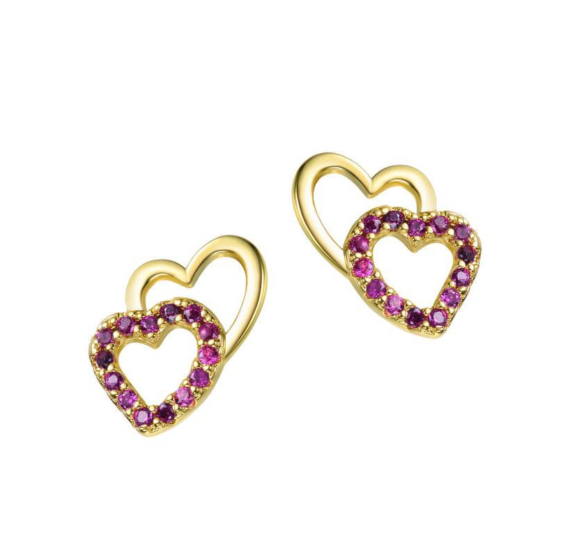 Lab Created 14K Gold Plated with Ruby Red Cubic Zirconia Stud Earrings