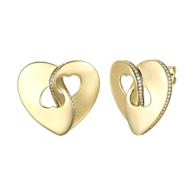 Rozzato Lab Created 14K Gold Plated with Clear Cubic Zirconia Modern Abstract Flower Stud Earrings