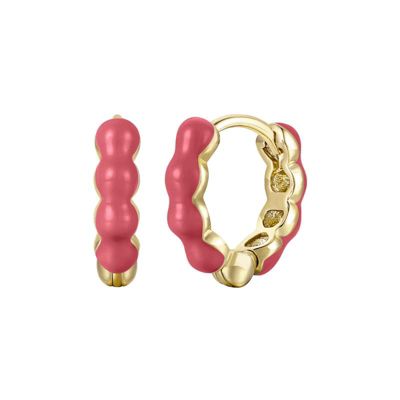 Rozzato Lab Created 14K Gold Plated with Magenta-Red Enamel Inlay Bubble Hoop Earrings for Kids