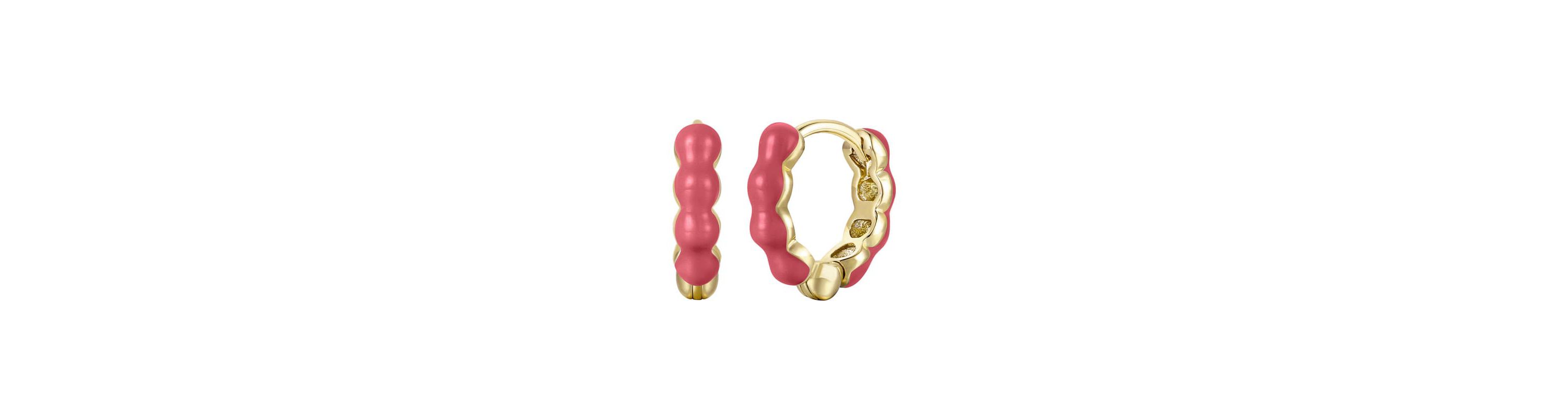 Lab Created 14K Gold Plated with Magenta-Red Enamel Inlay Bubble Hoop Earrings for Kids