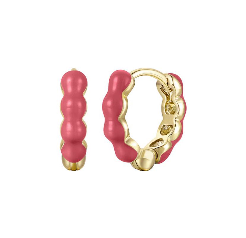 Lab Created 14K Gold Plated with Magenta-Red Enamel Inlay Bubble Hoop Earrings for Kids