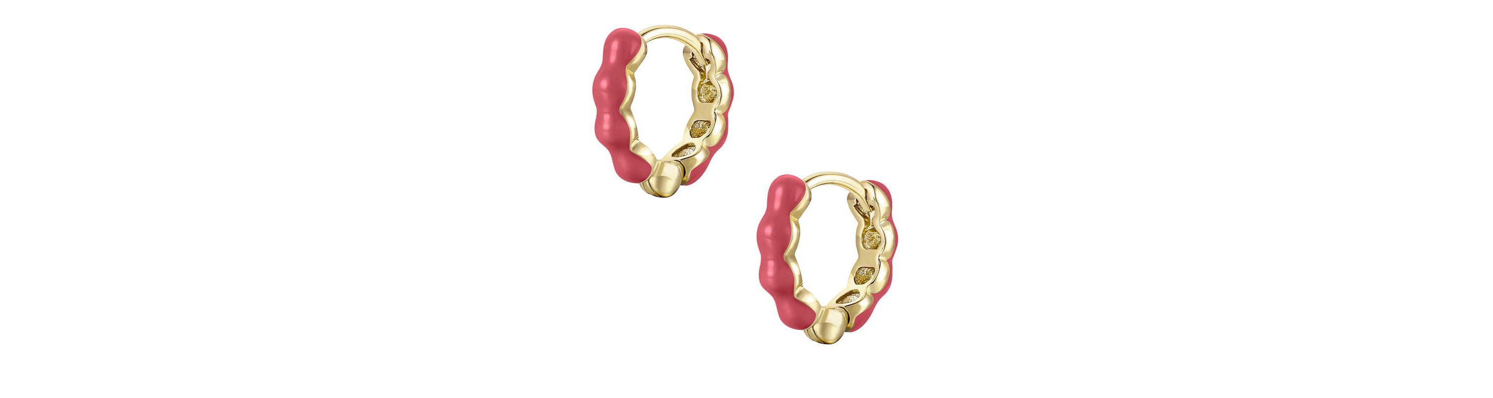 Lab Created 14K Gold Plated with Magenta-Red Enamel Inlay Bubble Hoop Earrings for Kids