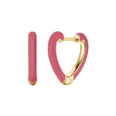 Rozzato Lab Created 14K Gold Plated with Magenta-Red Enamel Inlay Heart Hoop Earrings for Kids