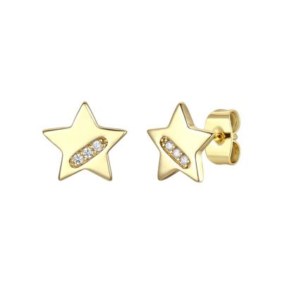Rozzato Lab Created 14K Gold Plated with Clear Cubic Zirconia Lucky Star Stud Earrings