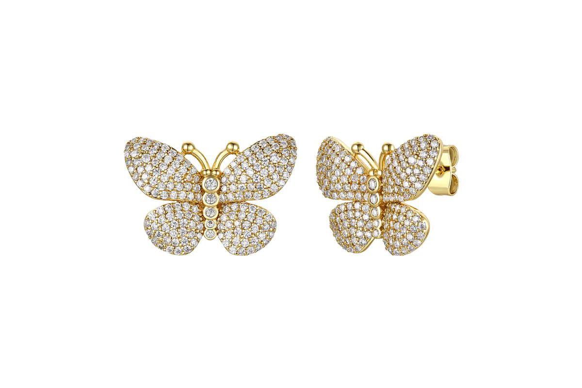 Lab Created 14K Gold Plated with Clear Cubic Zirconia French Pave Butterfly Stud Earrings