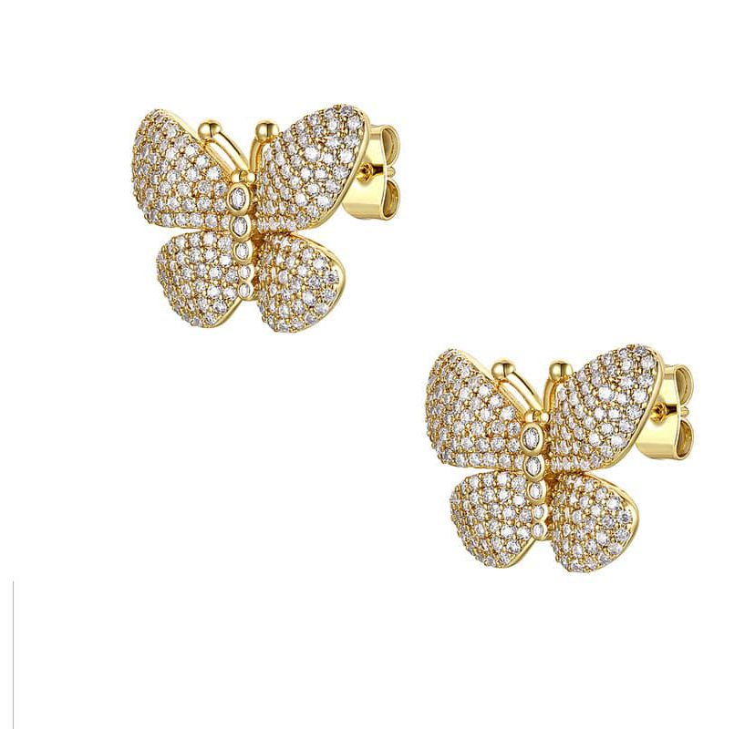 Lab Created 14K Gold Plated with Clear Cubic Zirconia French Pave Butterfly Stud Earrings