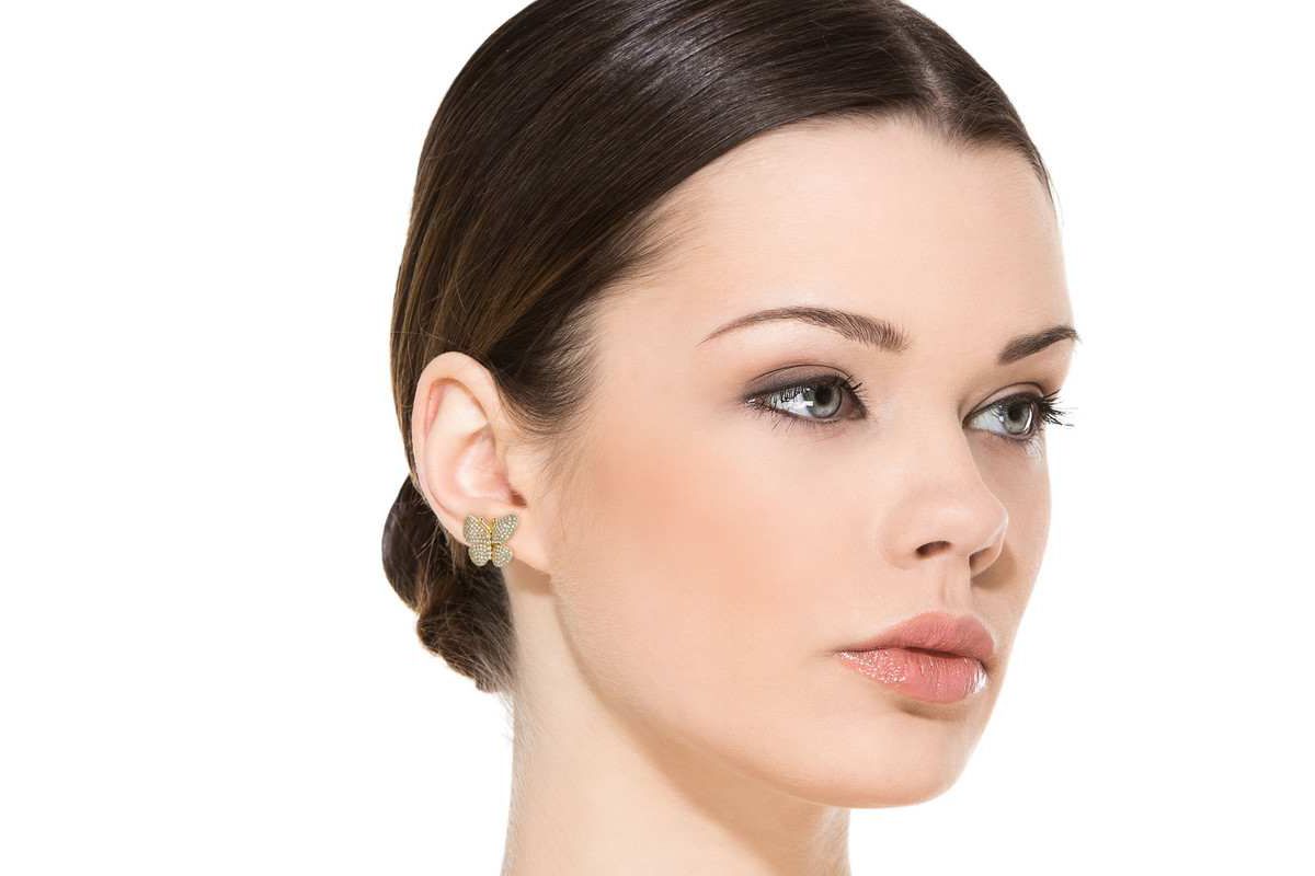 Lab Created 14K Gold Plated with Clear Cubic Zirconia French Pave Butterfly Stud Earrings