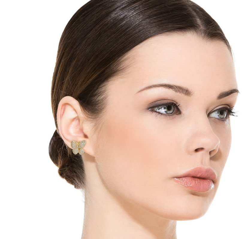 Lab Created 14K Gold Plated with Clear Cubic Zirconia French Pave Butterfly Stud Earrings